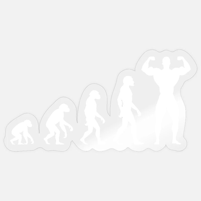 Evolution from prehistoric man to muscleman Sticker size S (10 x 10 cm)