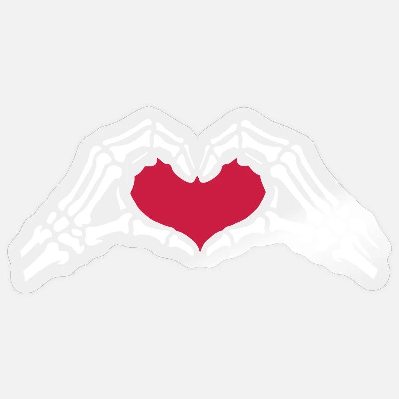 Mains Squelettes Amour Cœur Saint-Valentin - Sticker taille S (10 x 10 cm) - brillant transparent