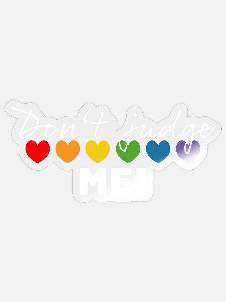 Regenbogenherzchen dont judge me weiss - Sticker Größe S (10 x 10 cm) - Transparent glänzend