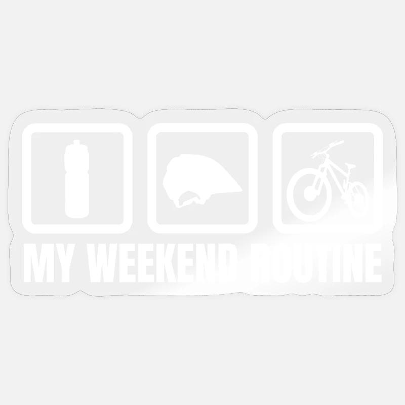 Mountainbike Wochenendroutine - Sticker Größe S (10 x 10 cm) - Transparent glänzend