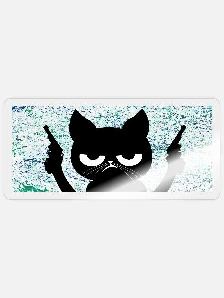 Katze mit Pistolen - Sticker Größe S (10 x 10 cm) - Transparent glänzend