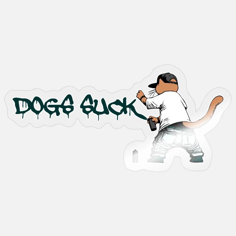 Katze Graffiti Hunde saugen - Sticker Größe S (10 x 10 cm) - Transparent glänzend