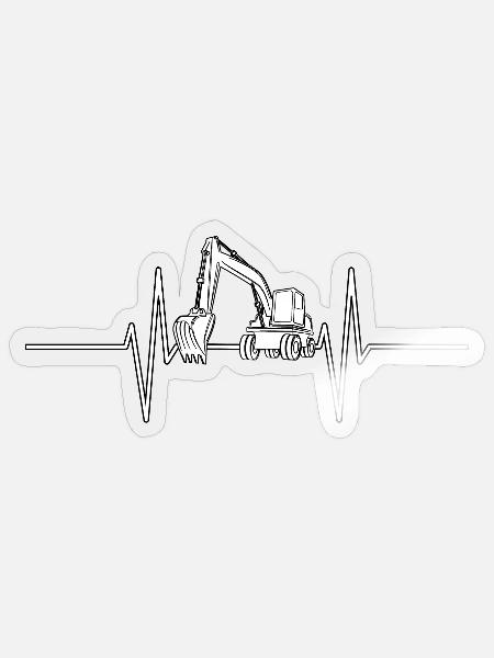 Herzschlag mit Bagger - Sticker Größe S (10 x 10 cm) - Transparent glänzend