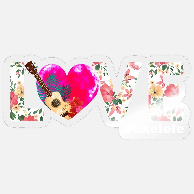 Ukulélé hawaïen Ukulélé Love - Sticker taille S (10 x 10 cm) - brillant transparent