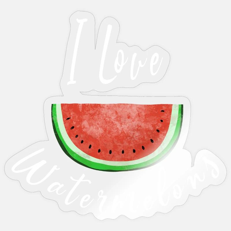 J'aime Pastèques - Watermelon - Fruit - Sticker taille S (10 x 10 cm) - brillant transparent