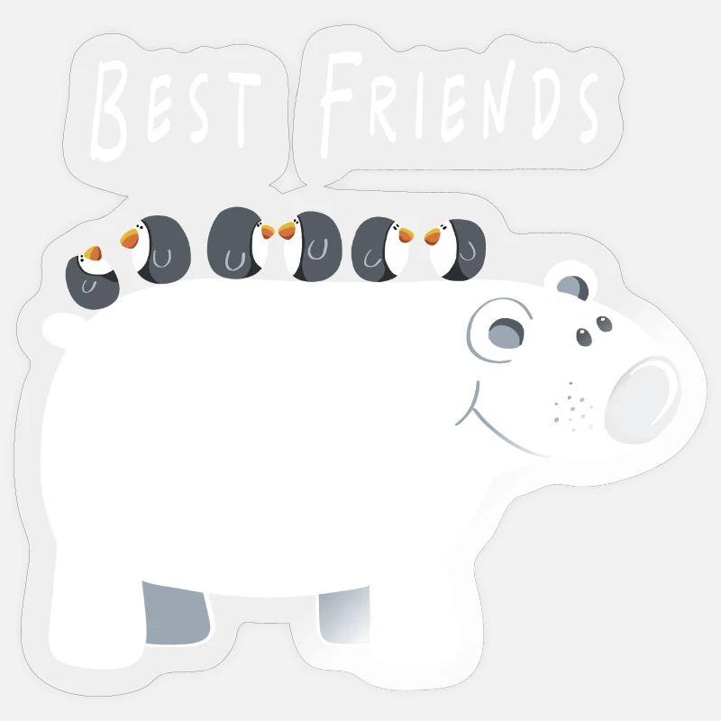Best Friends Eisbär mit Pinguinen - Freunde - Sticker Größe S (10 x 10 cm) - Transparent glänzend