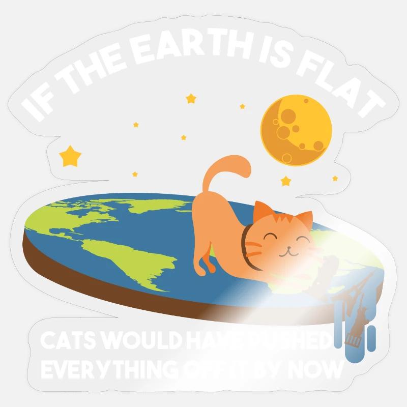 Flach-Erde-Katzen-Satire Sticker Größe S (10 x 10 cm)