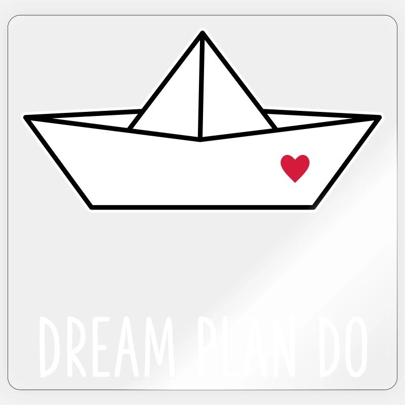 Dream Plan Do - Papierboot Schiffchen Herz - Sticker Größe S (10 x 10 cm) - Transparent glänzend