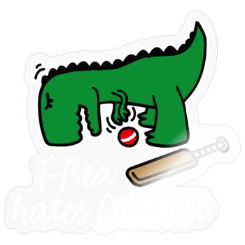 Cricket Spieler Dinosaurier, T-Rex hates Cricket - Sticker Größe S (10 x 10 cm) - Transparent glänzend - Vorne