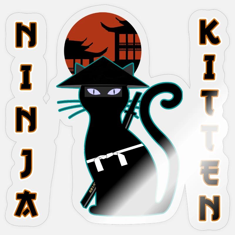 Ninja cat samurai kitten Assassin kitty Meow Sticker size S (10 x 10 cm)