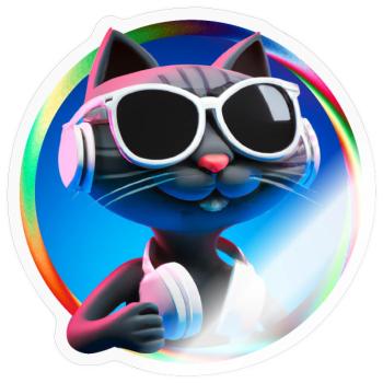 Katze Brille Turntable DJ Disco Club Kopfhörer - Sticker Größe S (10 x 10 cm) - Transparent glänzend - Vorne