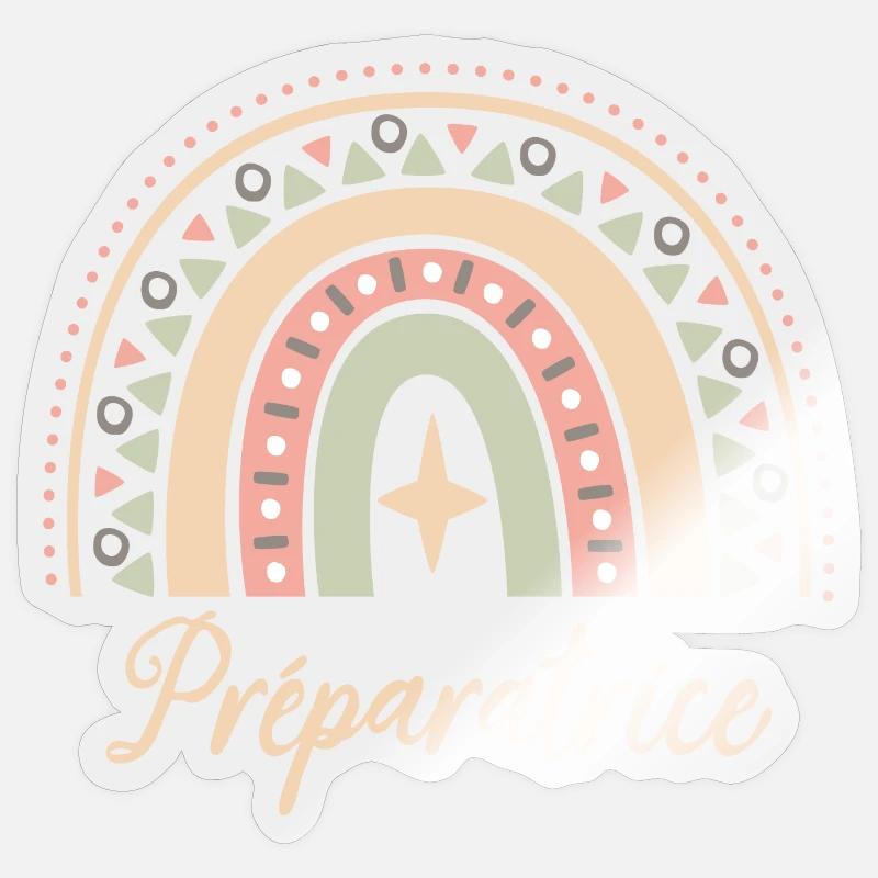 Cadeau Préparatrice. Boho Rainbow préparatrice. Sticker taille S (10 x 10 cm)