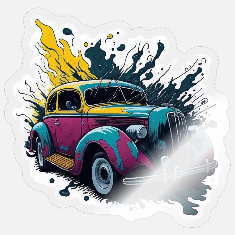 Farbiger Oldtimer Spritzer Sticker Größe S (10 x 10 cm)