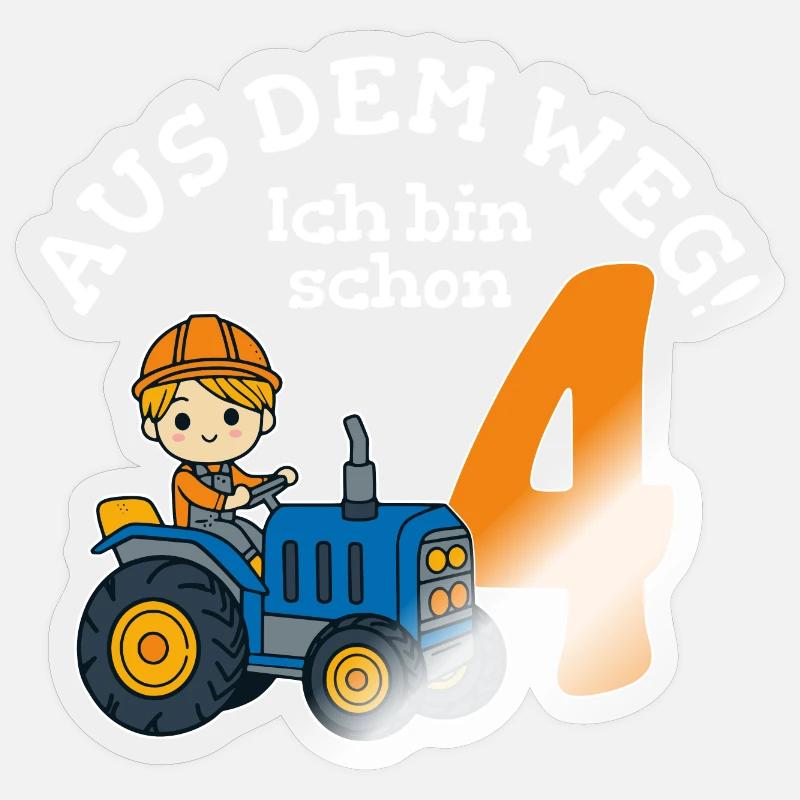 4. Geburtstag Traktor Junge - Sticker Größe S (10 x 10 cm) - Transparent glänzend