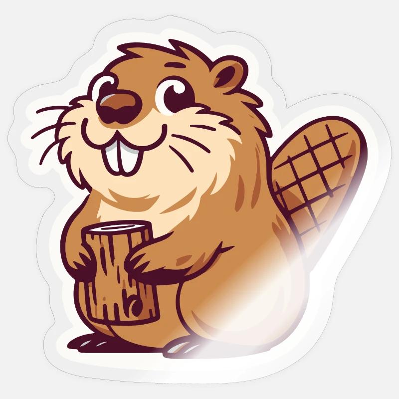 Mème de castor - Sticker taille S (10 x 10 cm) - brillant transparent