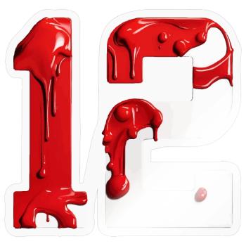NON. 12 NUMÉRO 12 ROUGE BLANC 12E ANNIVERSAIRE - Sticker taille S (10 x 10 cm) - brillant transparent - Devant