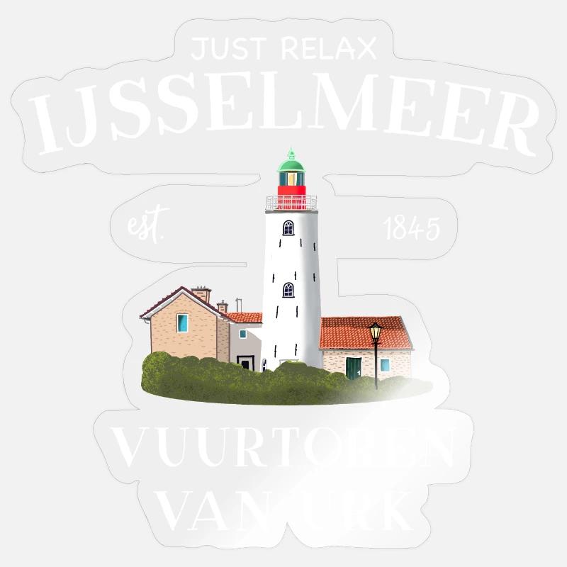 Phare d’Urk, IJsselmeer Pays-Bas, Dessin - Sticker taille S (10 x 10 cm) - brillant transparent