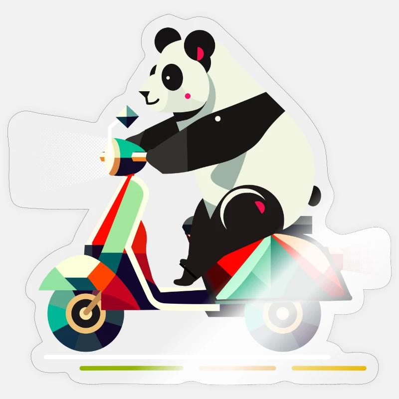niedlichere Panda auf einem farbenfrohen Roller - Sticker Größe S (10 x 10 cm) - Transparent glänzend