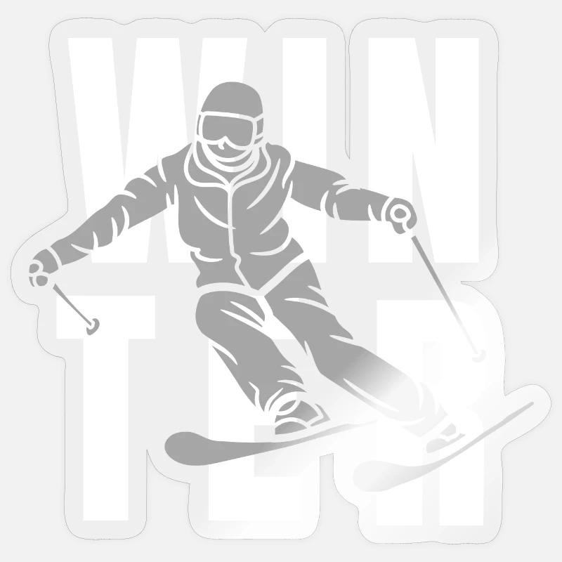 Skieurs d’hiver - Sticker taille S (10 x 10 cm) - brillant transparent