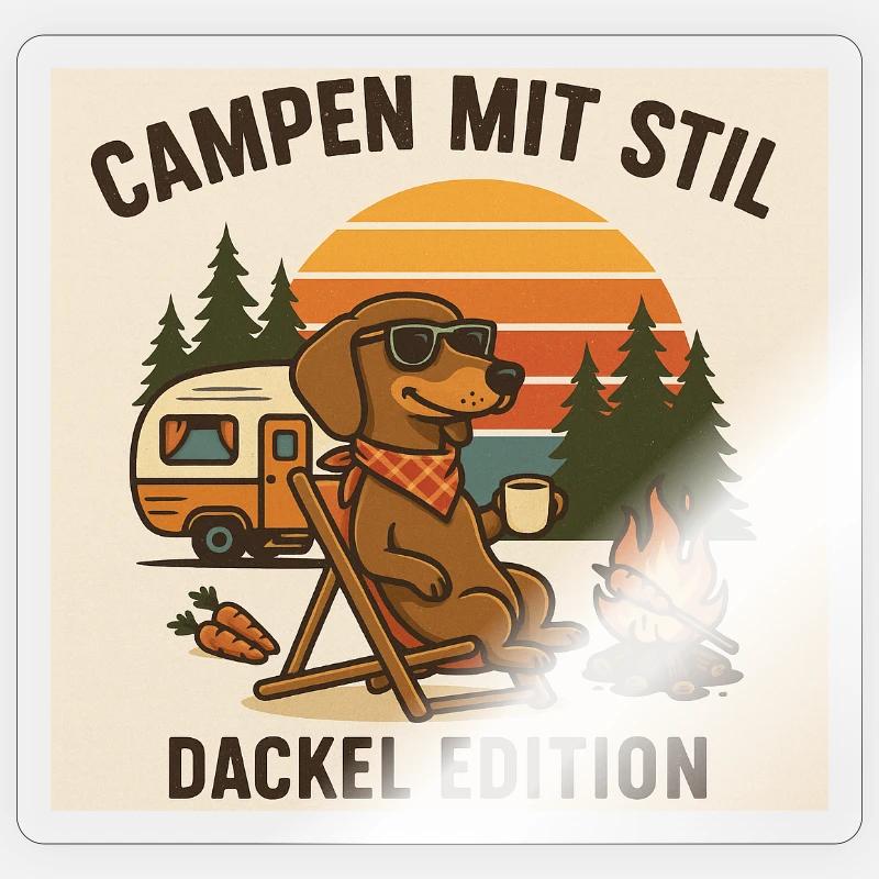 Camping avec style : Édition Teckel - Sticker taille S (10 x 10 cm) - brillant transparent
