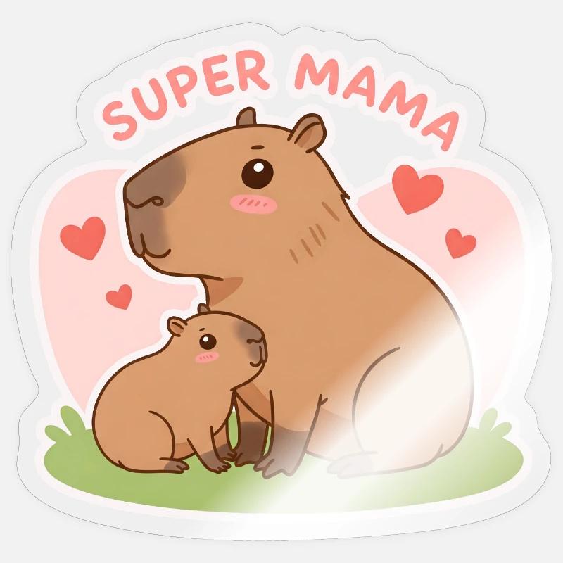 Super mama Capybara Sticker size S (10 x 10 cm)