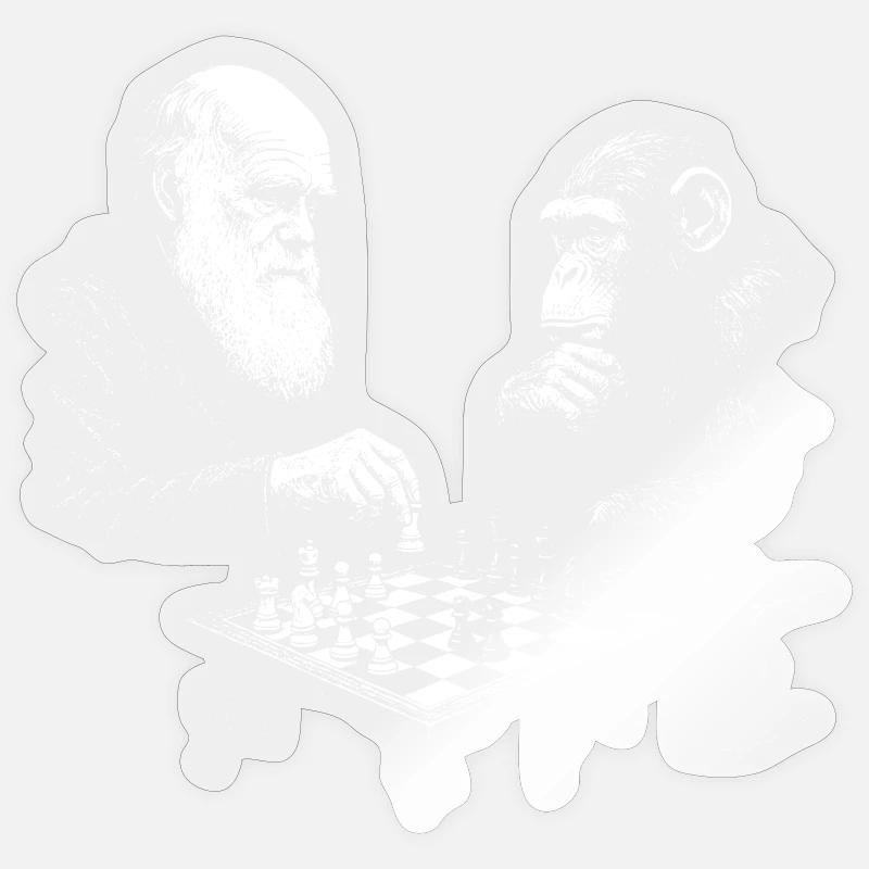Charles Darwin spielt Schach mit Affe - Sticker Größe S (10 x 10 cm) - Transparent glänzend
