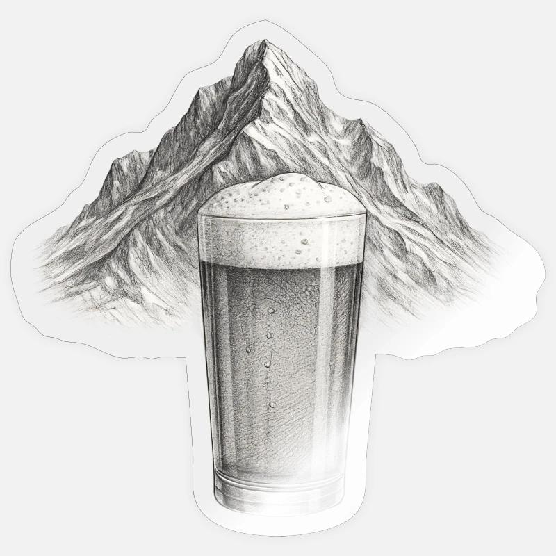 Bergblick mit Bierglas - Sticker Größe S (10 x 10 cm) - Transparent glänzend