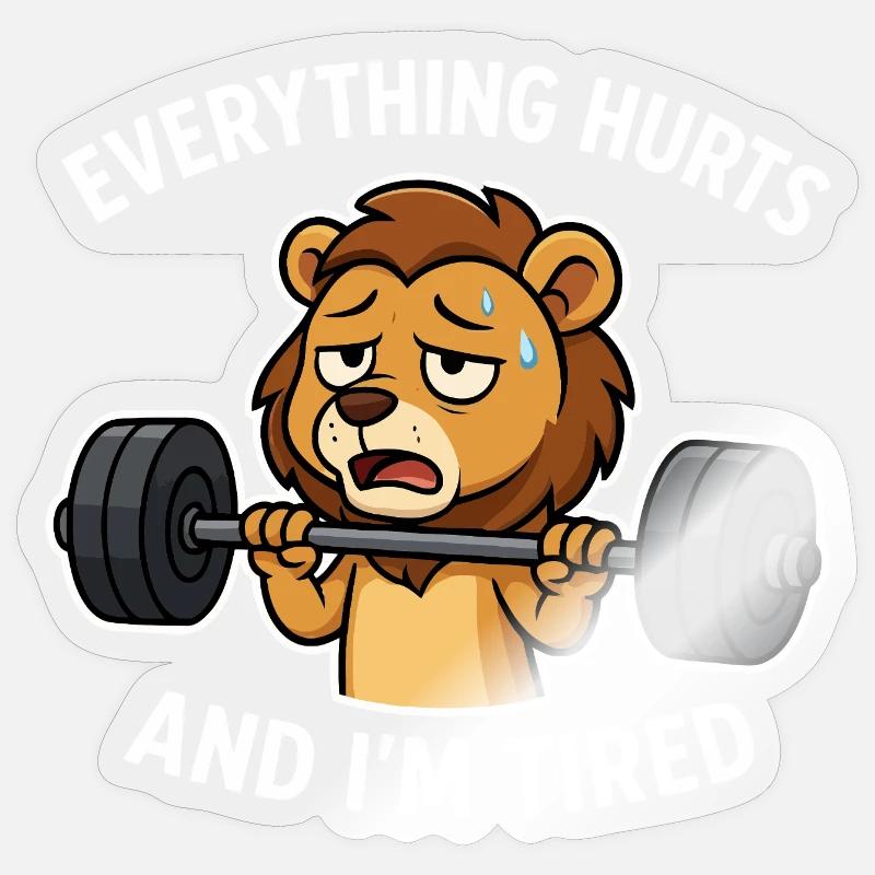 Müdes Löwen-Workout-Meme-Design - Sticker Größe S (10 x 10 cm) - Transparent glänzend