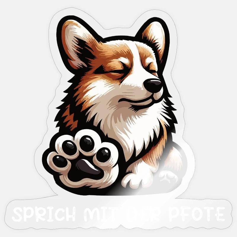 Sprich mit der Pfote Corgi Corgis Welsh Corgi  - Sticker Größe S (10 x 10 cm) - Transparent glänzend