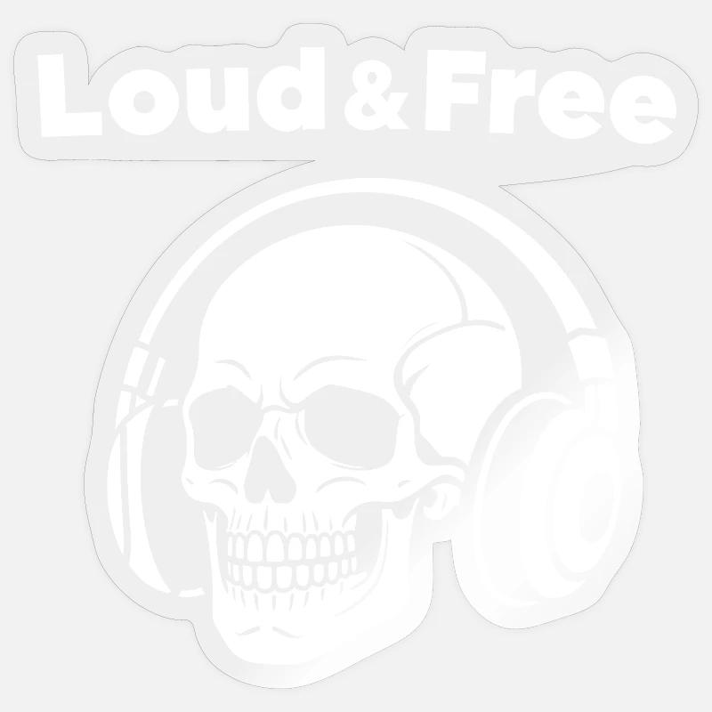 Skull mit Kopfhörer – Laut Frei - Sticker Größe S (10 x 10 cm) - Transparent glänzend