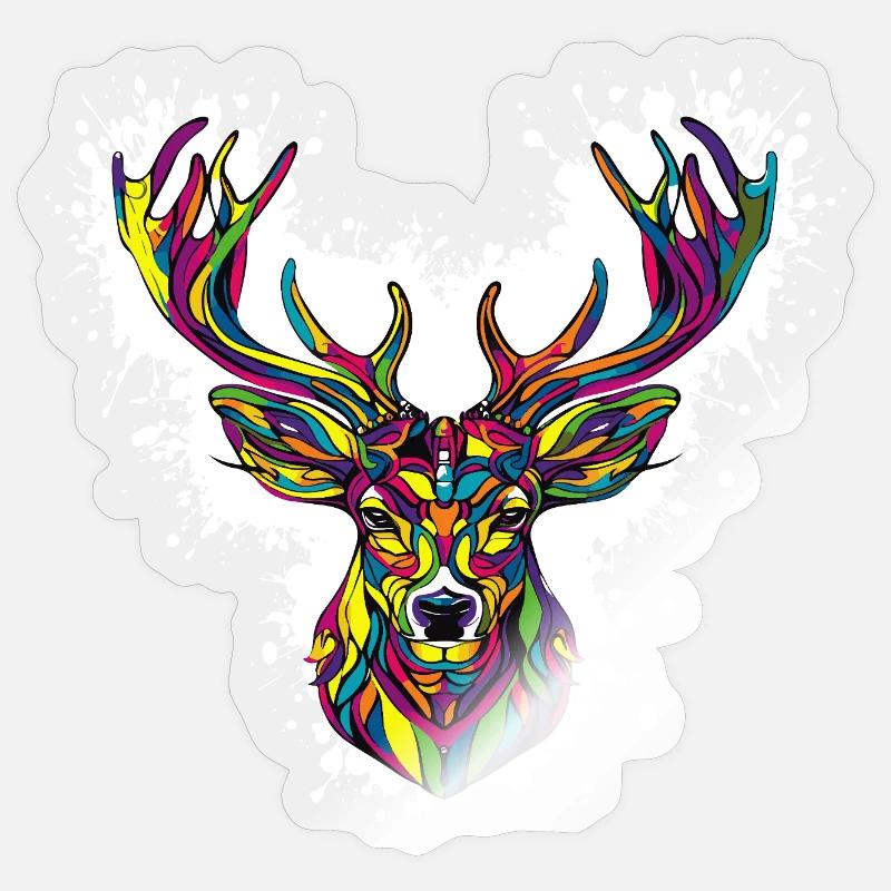 Hirschkopf - Sticker taille S (10 x 10 cm) - brillant transparent