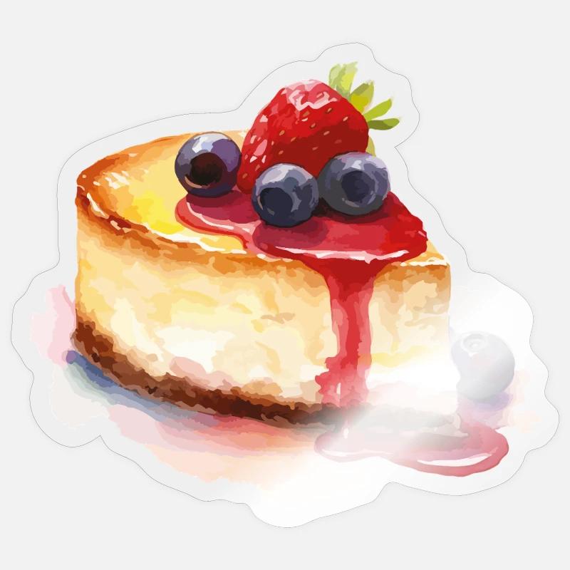 Aquarell Cheesecake Beeren - Sticker Größe S (10 x 10 cm) - Transparent glänzend