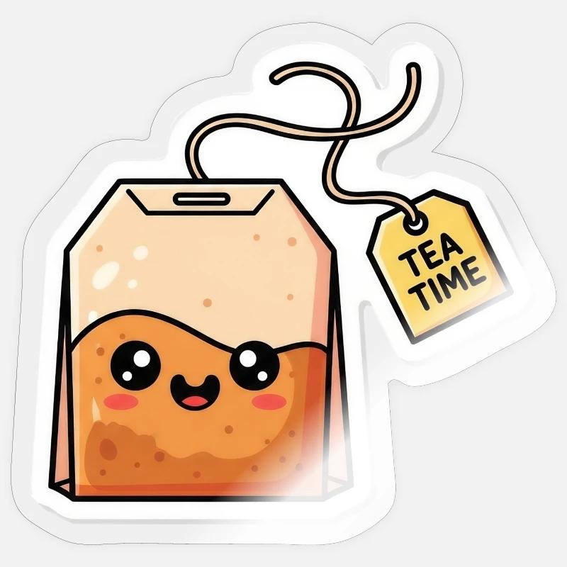 Kawaii Teebeutel Tea Time - Sticker Größe S (10 x 10 cm) - Transparent glänzend