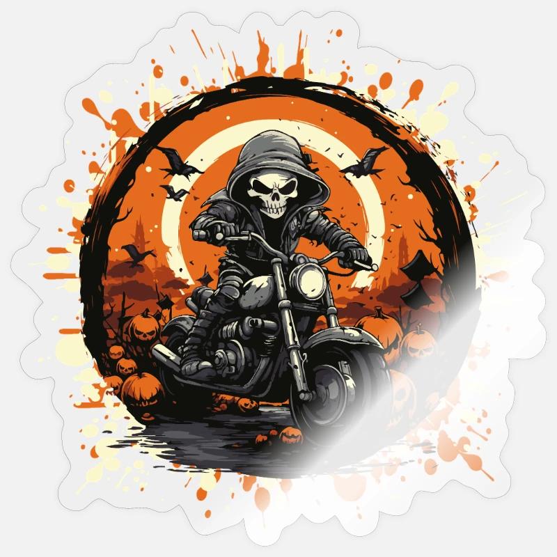 Skeleton Biker in Halloween Ring - Sticker size S (10 x 10 cm) - transparent glossy