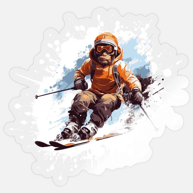 Monkey Ski Skiing - Sticker size S (10 x 10 cm) - transparent glossy