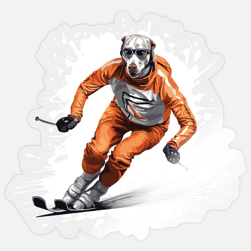 Greyhound Chien Ski Ski - Sticker taille S (10 x 10 cm) - brillant transparent