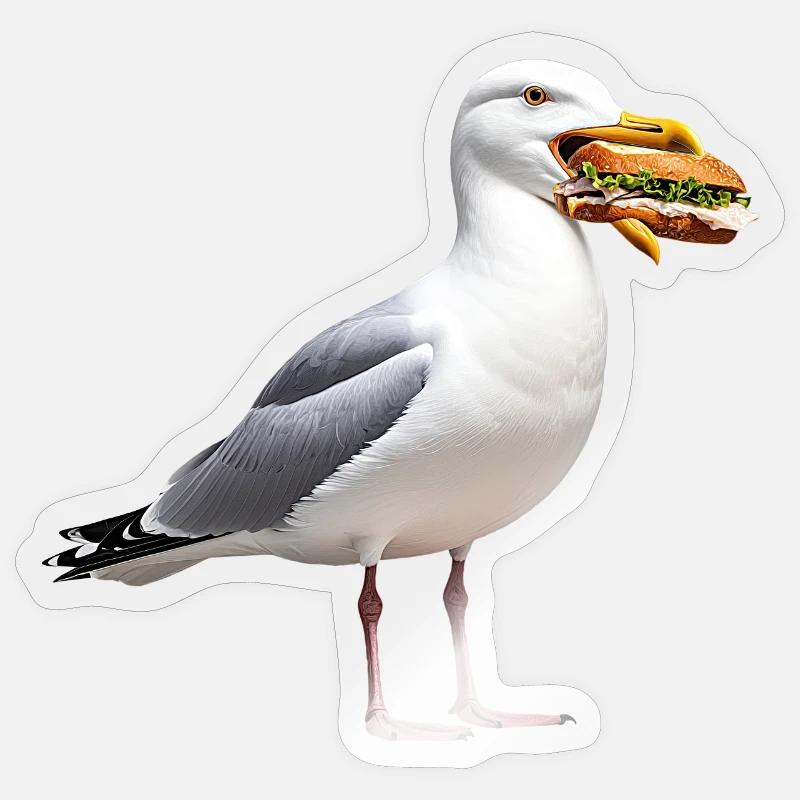 Herrgull-with-Fish Rolls Sticker size S (10 x 10 cm)