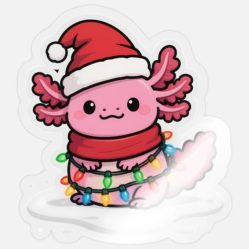 Noël Axolotl drôle - Sticker taille S (10 x 10 cm) - brillant transparent