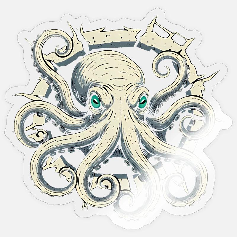 Pieuvre sortant de la fissure - tentacule de pieuvre - Sticker taille S (10 x 10 cm) - brillant transparent