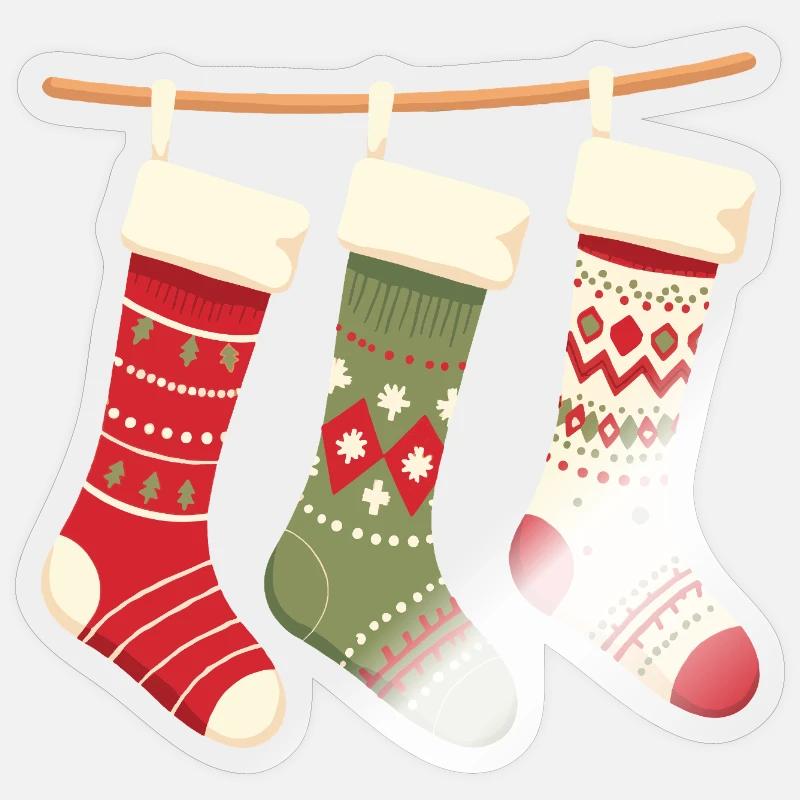 Drei Strümpfe Weihnachtsmuster - Sticker Größe S (10 x 10 cm) - Transparent glänzend