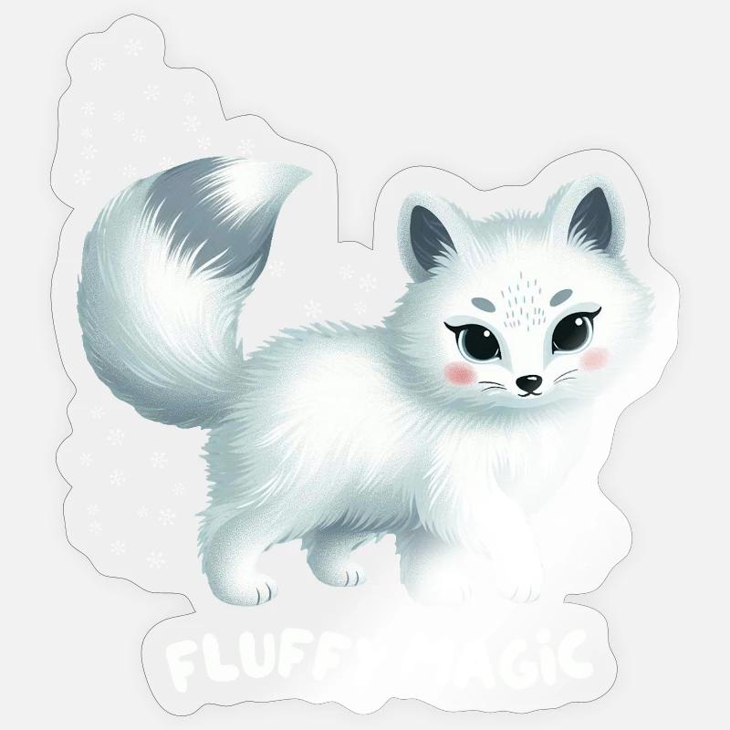 Renard Blanc avec Chaton Toutoux - Sticker taille S (10 x 10 cm) - brillant transparent