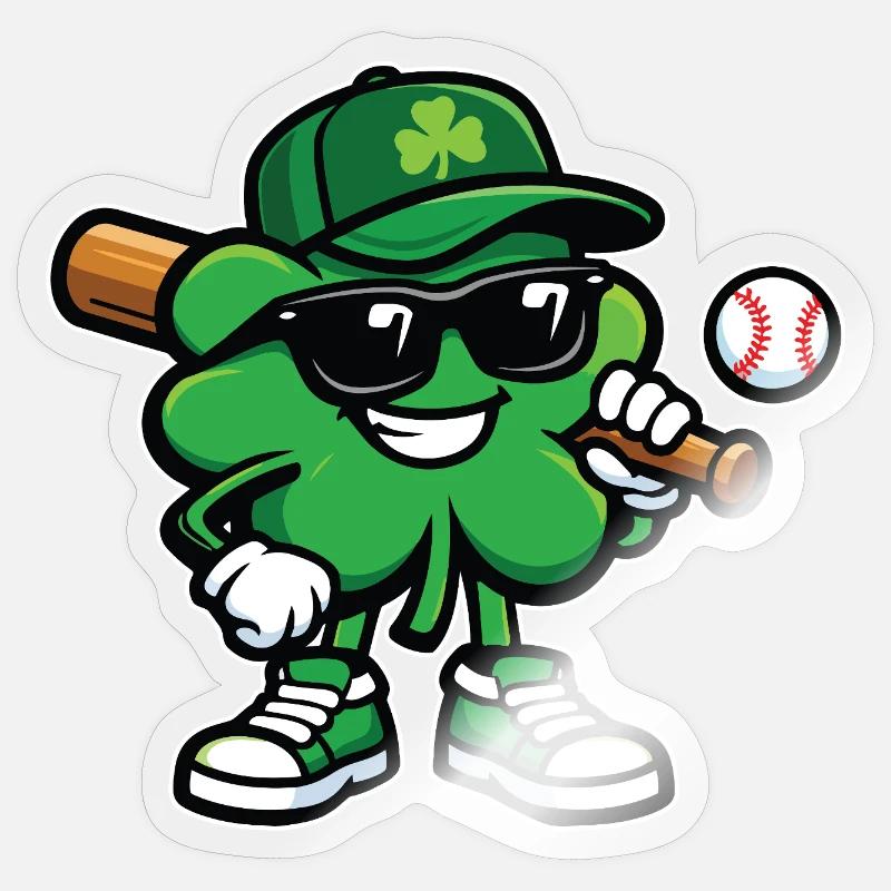 Baseball Shamrock St Patrick’s Irish - Sticker taille S (10 x 10 cm) - brillant transparent