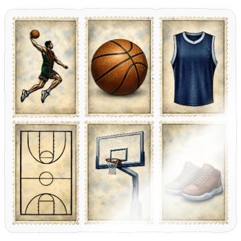 Vintage Basketball Stamps Collection - Sticker size S (10 x 10 cm) - transparent glossy - Front