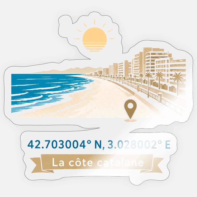 Canet en Roussillon - Promenade Méditerranéenne - Sticker taille S (10 x 10 cm) - brillant transparent