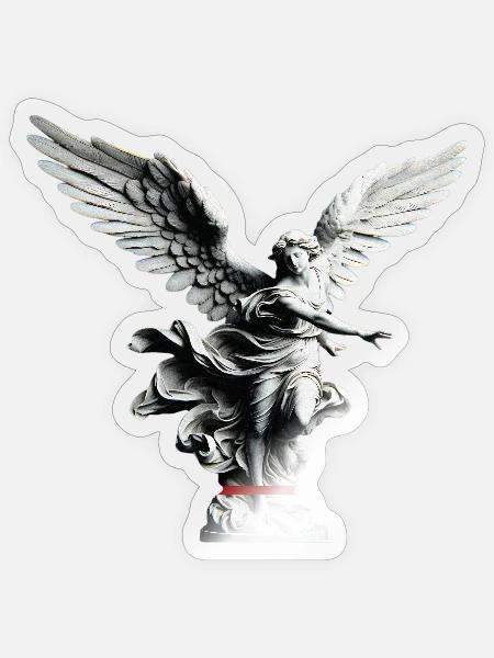 Engelstatue Schwarzweiß Eleganz - Sticker Größe S (10 x 10 cm) - Transparent glänzend
