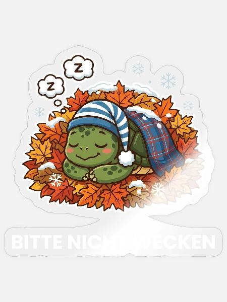 Schlafende Schildkröte im Herbstlaub - Sticker Größe S (10 x 10 cm) - Transparent glänzend