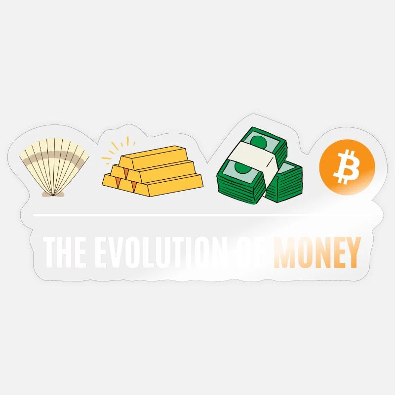 Die Evolution des Geldes - Sticker Größe S (10 x 10 cm) - Transparent glänzend