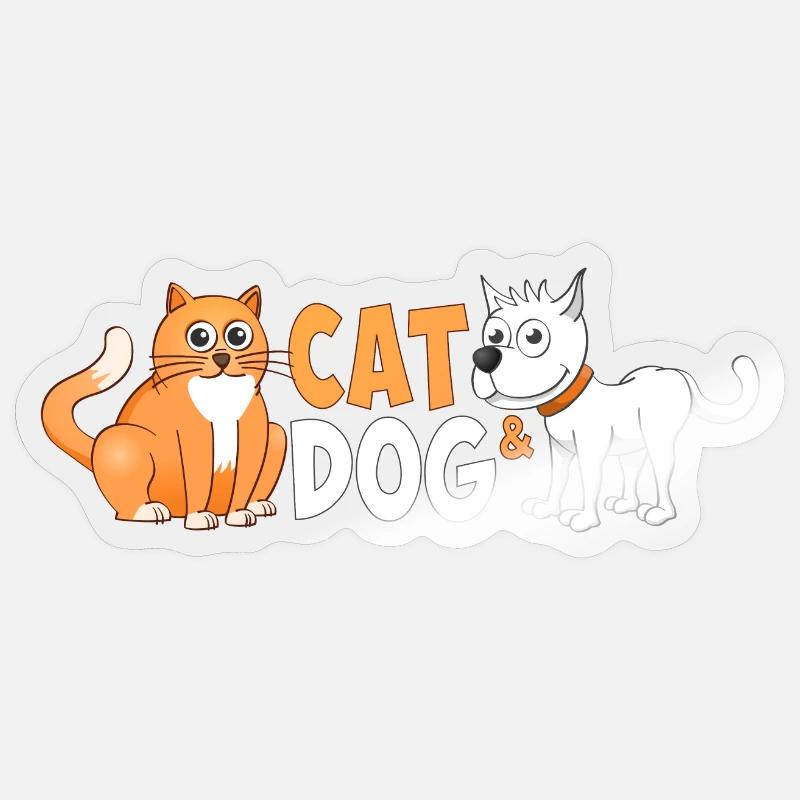 Image joyeuse d’un chat et d’un chien. Sticker taille S (10 x 10 cm)