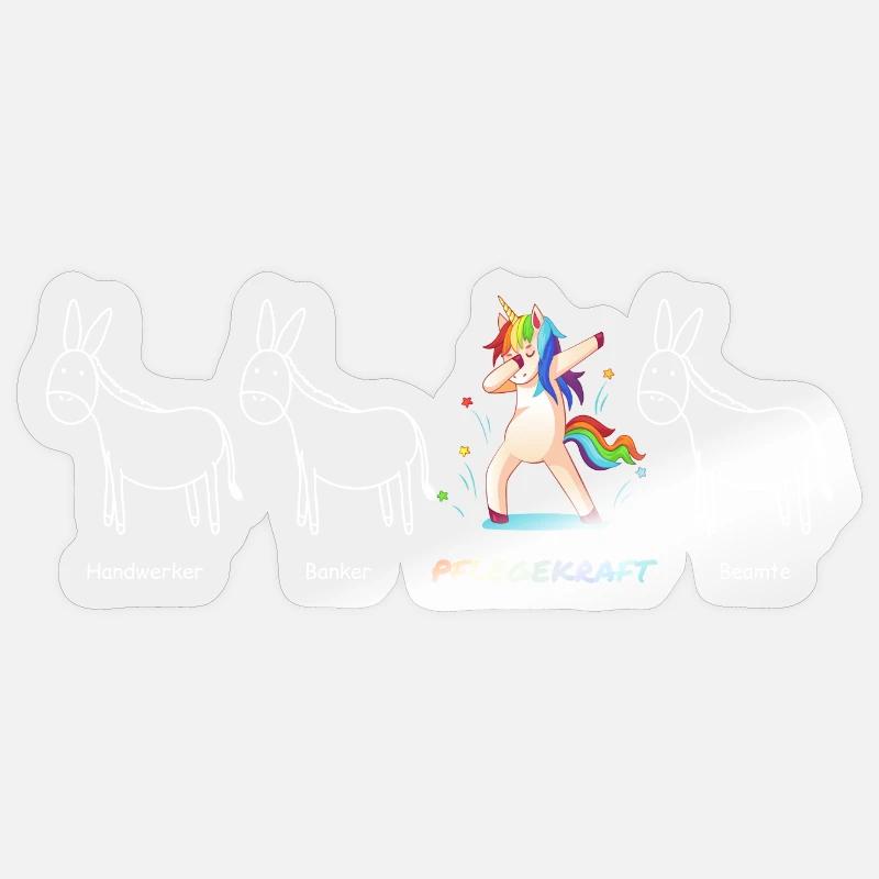 PFLEGEKRAFT Einhorn Beruf Besonders Einzigartig - Sticker Größe S (10 x 10 cm) - Transparent glänzend