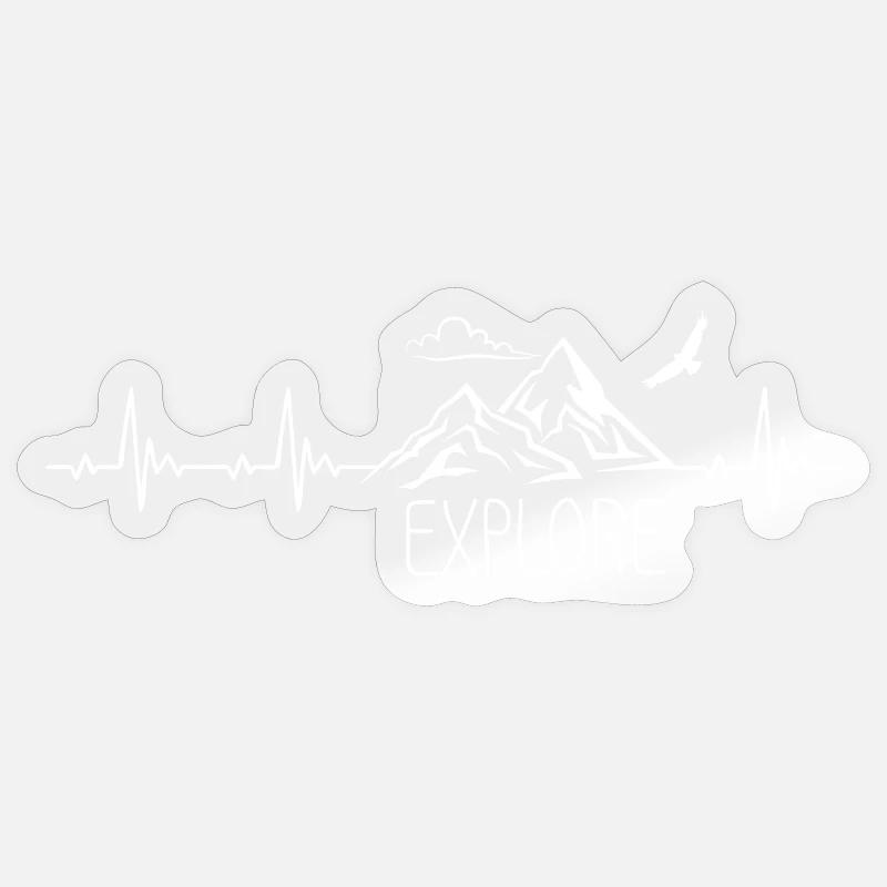 Explore Mountain Mountain Heartbeat Frequency Pulse ECG - Sticker size S (10 x 10 cm) - transparent glossy